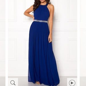 Royal Blue Cross Back Diamond Waist Goddiva Gown